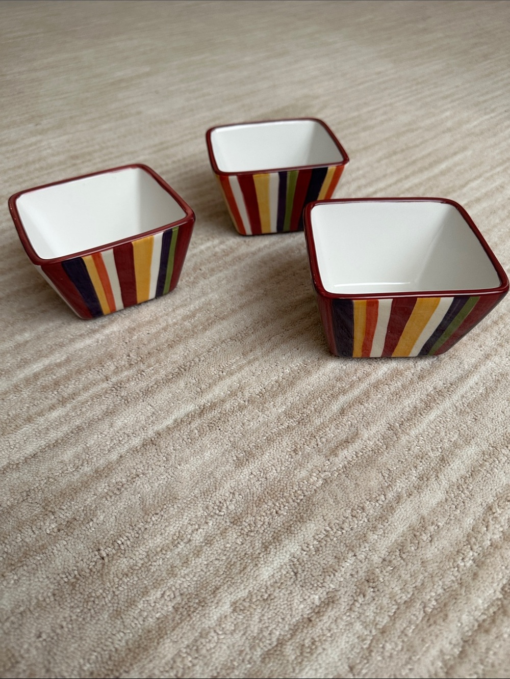 Set of 3 PAMPERED CHEF Simple Additions Stripes Square Bowls Entertaining